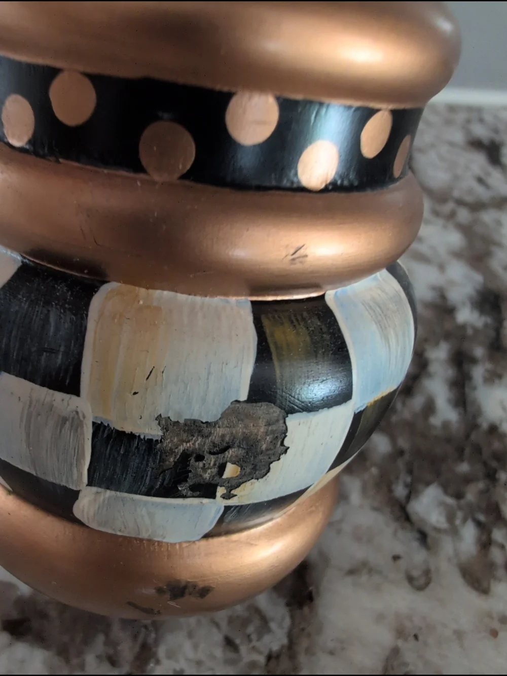 MacKenzie-Childs Hand-Painted Black, White, Gold Striped Pepper Mill